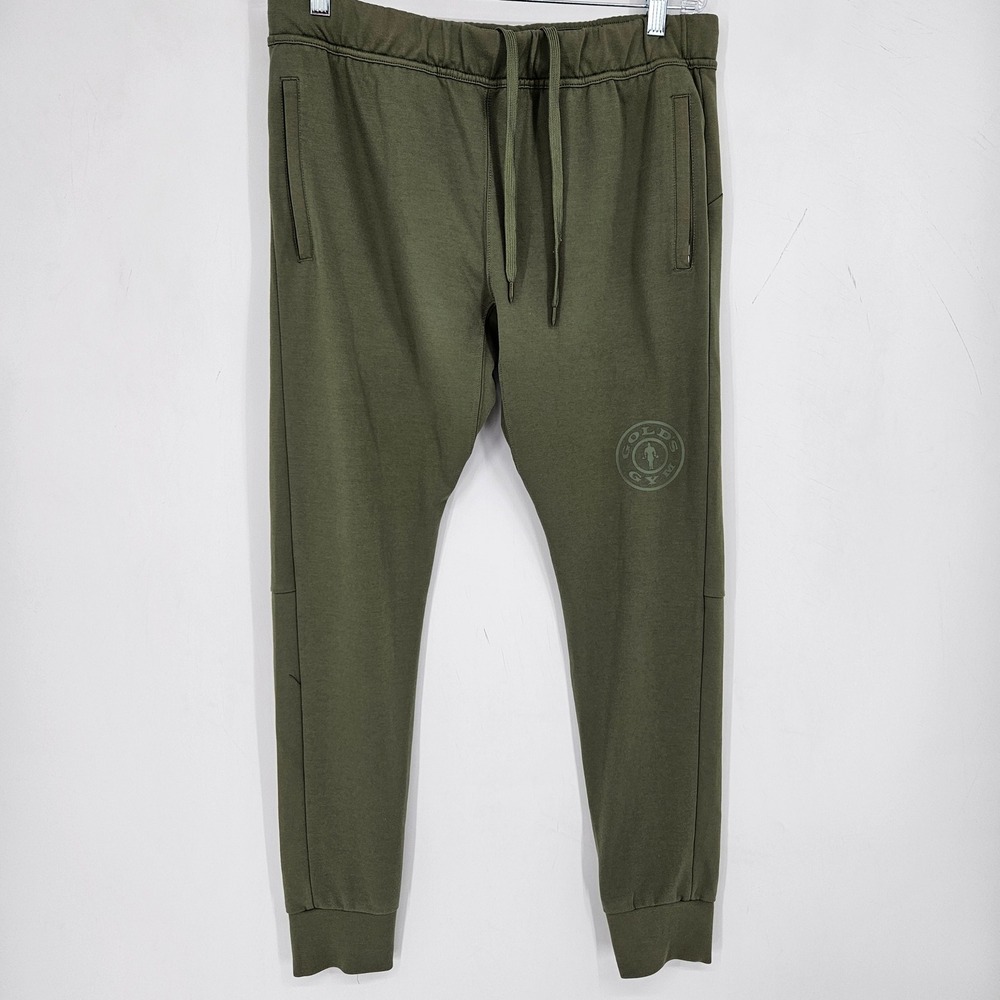 Golds Gym Sweatpants Mens Large Joggers Tapered Green Logo Fleece Workout